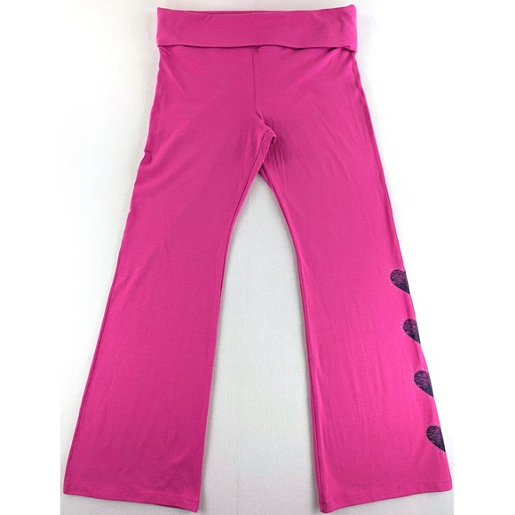 PINK Victoria's Secret Pants - Victoria's Secret PINK Womens XL Pink Y2K Foldover Flare Heart Leggings NWT